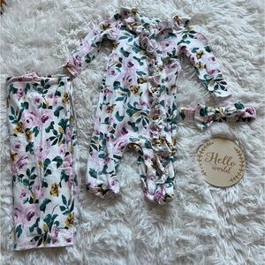 Floral Baby Newborn Announcement Outfit Set with Headband